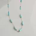 Gold stainless steel chain necklace with light blue bamboo shaped beads minimalist style - Gold / Light Blue