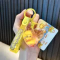 Cute Genki Kun yellow duck keychain with liquid sand in a calabash bottle - Yellow