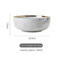 7-Zoll-Keramikschale mit Marmortextur und Goldrand, 1000 ml Kapazität - 7-Zoll Suppenschale / Marmor / Graues Marmormuster