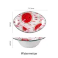 Double-handled ceramic salad bowl featuring a vibrant watermelon pattern design - Crescent Bowl / Watermelon