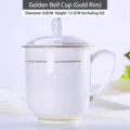 Eleganter weißer Knochenporzellan-Teebecher mit Goldrand und Deckel für Büro und Heim - 400ml / Goldrand (Jingzhong Stil)
