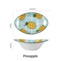 Cute ceramic oval salad bowl featuring a vibrant pineapple pattern with double handles - Crescent Bowl / New Pineapple