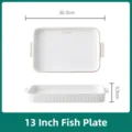 Große 13-Zoll weiße nordische rechteckige Fischplatte aus Keramik mit Goldrand - Weiß Goldrand 13-Zoll Italienische Fischplatte
