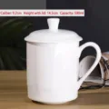Taza de té de cerámica blanca con tapa 500ml para oficina y uso doméstico diario - Blanco Puro (Estilo Jingshi)