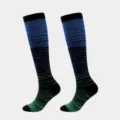 Detailed macro view showing the blue and green gradient striped texture of compression socks. - S/M / Royal Blue And Green