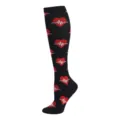 Chaussettes de compression de sport noires avec motifs EKG de cœur rouge pour adultes - Black Love and ECG