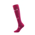 Pink knee-high compression socks with white dots and heart patterns for sports and fitness - Polka Dot Heart with Wings