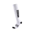 High-knee white compression socks with black stripes for outdoor running and sport. - S/M / White