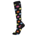 Chaussette de compression noire montante avec motif à pois colorés - Grands pois dorés colorés