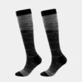 Detail showing the gray and black gradient stripe pattern of the compression socks. - S/M / Dark Gray + Dark Gray