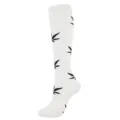 Close-up of white compression knee-high sock with black leaf pattern print - S/M / White Black Leaf