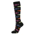 Chaussettes de compression hautes avec motifs de bonbons colorés sur un fond noir uni - Bonbon