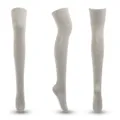 Chaussettes hautes grises en coton tricoté avec revers côtelés et motifs tissés - Taille unique / Gris clair