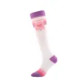 White knee-high compression socks with pink heart motif and purple stripes for sports - S/M / White With Heart
