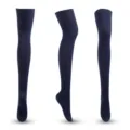 Bas au-dessus du genou en tricot de coton bleu marine de qualité pour femmes hiver - Taille unique / Bleu Marine