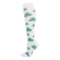White knee-high compression socks with green shamrock clover pattern print - S/M / White Shamrock