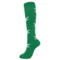 Green knee-high compression socks with white cannabis leaf pattern for sports and cycling - S/M / Green With White Leaf