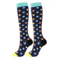 Chaussettes de compression bleu marine à pois colorés, pointe jaune et revers menthe. - L/XL / Pois Bleu Marine (33002)