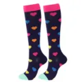 Chaussettes de compression hautes bleu marine à motif cœurs multicolores et bord rose - L/XL / Cœur Bleu Marine (33002)