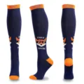 Marineblaue Sport-Kompressionsstrümpfe mit orangefarbenen Akzenten und Fuchs-Grafik - S/M / Fuchs/Klares Azurblau