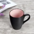 Matte black ceramic mug with creative pink ice crackle glaze interior - Pink