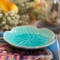 Elegant turquoise petal-shaped ceramic snack plate with a vintage crackle glaze finish - Bone Plate / 5.7 Inch / Blue
