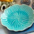 Vintage turquoise petal-shaped ceramic plate with crackle glaze finish for tea snacks - Tray / 10" / Blue