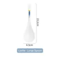 Grande cuillère à soupe japonaise en céramique blanche avec motif de feuille bleue 23,2 cm - Louche à soupe