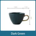 Elegant Nordic dark green ceramic coffee mug with gold handle and 14cm top diameter - 14x11x8cm / Dark Green
