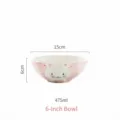 Cuenco de cerámica rosa con lindo conejo, vajilla de estilo japonés de 15 cm para el hogar - 475ml / Gato de Flores / 15x6cm / Bol