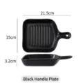 Plat de cuisson carré en céramique noire avec poignée et dimensions indiquées - Poêle à Poignée Carrée / Plat à Four avec Poignée / Noir