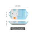 Vassoio rettangolare in ceramica azzurra da 11,5 pollici con grazioso coniglio - Piatto Rettangolare da 11,5 Pollici con Doppia Maniglia / Blu
