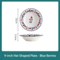 Assiette creuse en céramique de 9 pouces avec motif de baies bleues pour pâtes - 9 pouces / Blue Berry