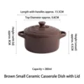 Brown ceramic baking bowl with lid and double handles, 280ml capacity for soufflé. - Small Baking Bowl With Lid / Round Brown