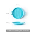 Petit plat à four rond en céramique bleue avec double poignées et fond rainuré de cuisine - Plat Rond de 8 Pouces avec Double Poignée / Bleu