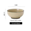 Bol en céramique nervuré beige de style nordique avec bord noir, variante 600 ml - Bol à Nouilles 6 Pouces / Série vintage / Kaki