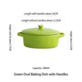 Green ceramic oval baking dish with lid and handles 200ml mini soufflé ramekin for oven - Small Baking Bowl With Lid / Oval Green