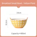 Bol à petit-déjeuner en céramique à carreaux jaunes avec deux anses, capacité 400 ml - Carreaux Jaunes / 14cm Diamètre (400ml) / Petit Bol de Petit Déjeuner - Plaid Jaune