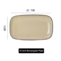 Plat de service rectangulaire nordique en céramique de 10 pouces, style épuré, bord noir - Assiette Rectangulaire 10 Pouces / Série vintage / Kaki