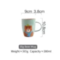 Mug en céramique vert avec motif d'ours mignon peint à la main, capacité de 380 ml - Style Grand Ours / 380ml / Tasse Ours