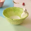 Cuenco de cerámica con forma de col con figura de conejo y capacidad de 400 ml para postres - Nuevo Bowl Conejo Col (Verde)