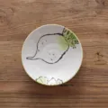 Bol en céramique japonais peint à la main avec illustration de radis et bord jaune - Motif Radis Blanc / Assiette Ronde de 7 Pouces