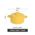Small yellow ceramic baking bowl with lid, 200ml capacity and double handles. - Small Baking Bowl With Lid / Yellow Small Stew Pot (Q)