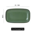 Assiette de service rectangulaire en céramique verte de 10 pouces style nordique - Assiette Rectangulaire 10 Pouces / Série vintage / Vert Foncé