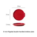 Plat de cuisson en céramique rouge de 8 pouces avec poignées - Plat Peu Profond Strié de 8 Pouces avec Double Poignée / Rouge
