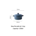 Small blue ceramic stew pot with lid and double handles, 230ml capacity for soup - Small Baking Bowl With Lid / Grey Blue Round