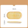 Plateau de petit-déjeuner en céramique à carreaux jaunes de style japonais 32x16cm - Plateau Plaid Jaune / 32cmx16cm / Plateau de Petit Déjeuner - Plaid Jaune