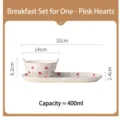 Service de petit-déjeuner en céramique japonaise avec motifs cœurs roses, bol et assiette - Service Bol et Assiette de Petit Déjeuner Cœur Rose