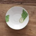 Bol à riz japonais en céramique peint à la main avec un motif de chou bok choy - Motif Légumes Verts / Assiette Ronde de 8 Pouces