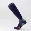 Detailed side view of navy blue sports compression socks with neon green accents - S/M / Navy Blue